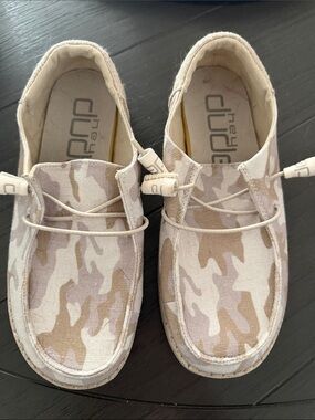 Hey Dude Kids Camo Slip-Ons in Beige and Light Tan